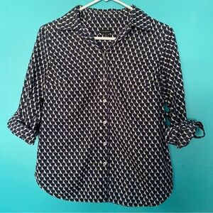 Talbots Dog Print Navy Blue Button Down Shirt 4